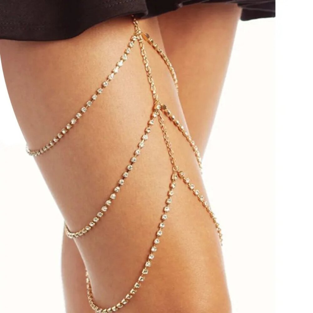 3/$35 New Sexy Beach Gold Plated Rhinestone Pearl Zircon Thigh Chain Leg Jewelry